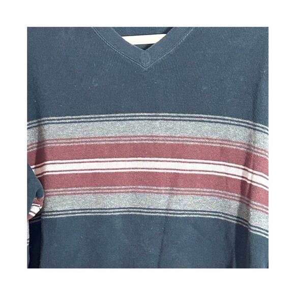 Banana Republic V-neck Pullover Sweater 100% Cotton Men's Size Large Striped - Picture 9 of 10